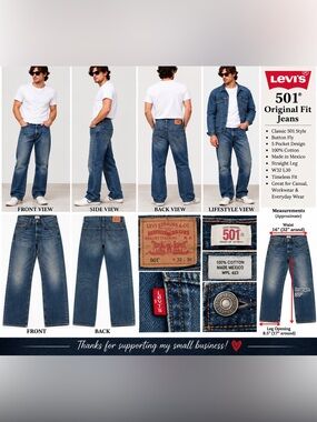Levi’s 501 Original Fit Jeans Men’s 32x30 Blue Denim Button Fly 100% Cotton